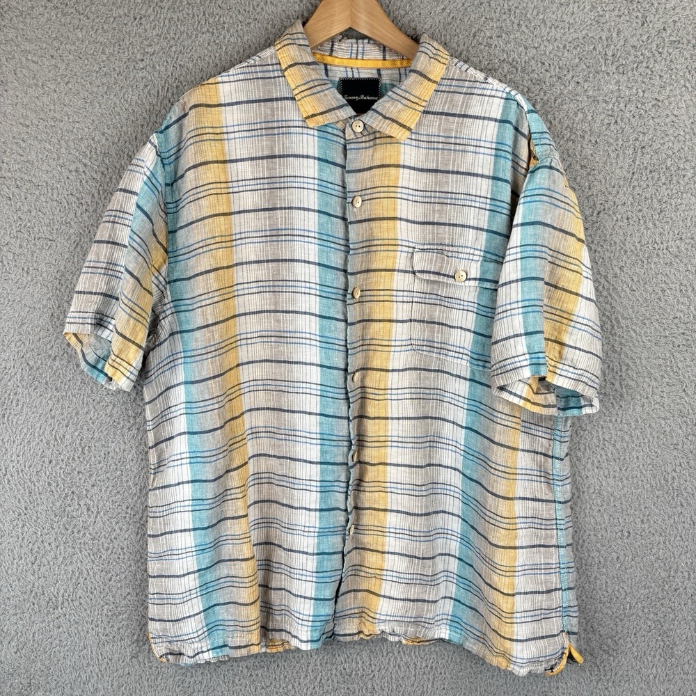 Tommy Bahama 100%‎ Linen Shirt Men 2XL Colorful Lightweight Short Sleeve Beach
